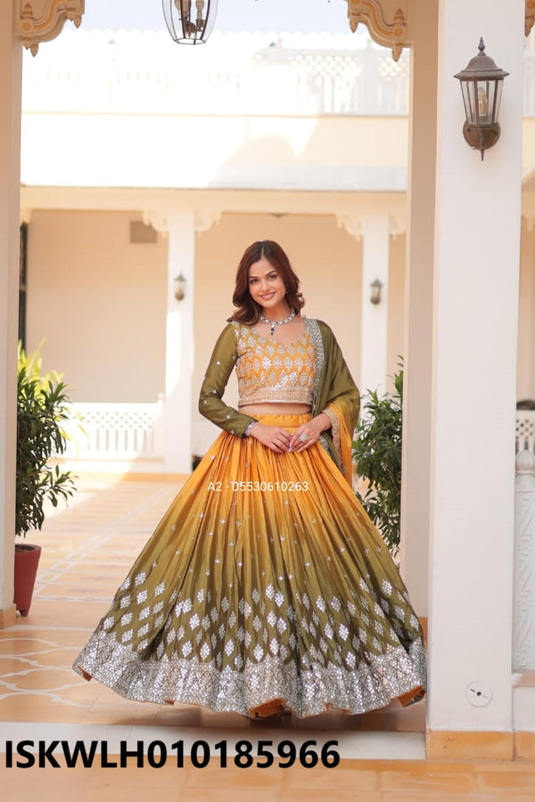 Embroidered Ombre Chinon Lehenga With Blouse And Dupatta-ISKWLH010185966