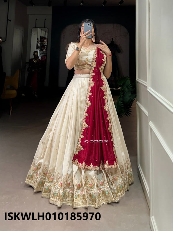 Embroidered Silk Lehenga With Blouse And Dupatta-ISKWLH010185970