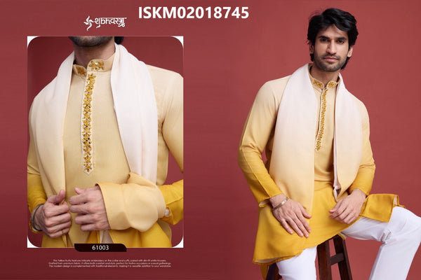 Sequined Men's Rayon Kurta With Dupatta-ISKM02018745