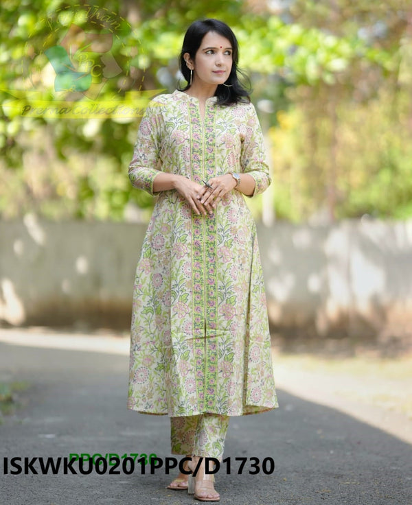 Hand Block Printed Cotton Kurti With Pant-ISKWKU0201PPC/D1730