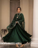 Silk Gown With Embroidered Dupatta-ISKWGN02011427