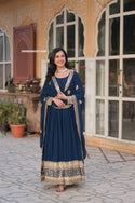 Embroidered Georgette Gown With Dupatta-ISKWGN02011429