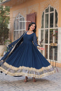 Embroidered Georgette Gown With Dupatta-ISKWGN02011429