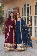 Embroidered Georgette Gown With Dupatta-ISKWGN02011429