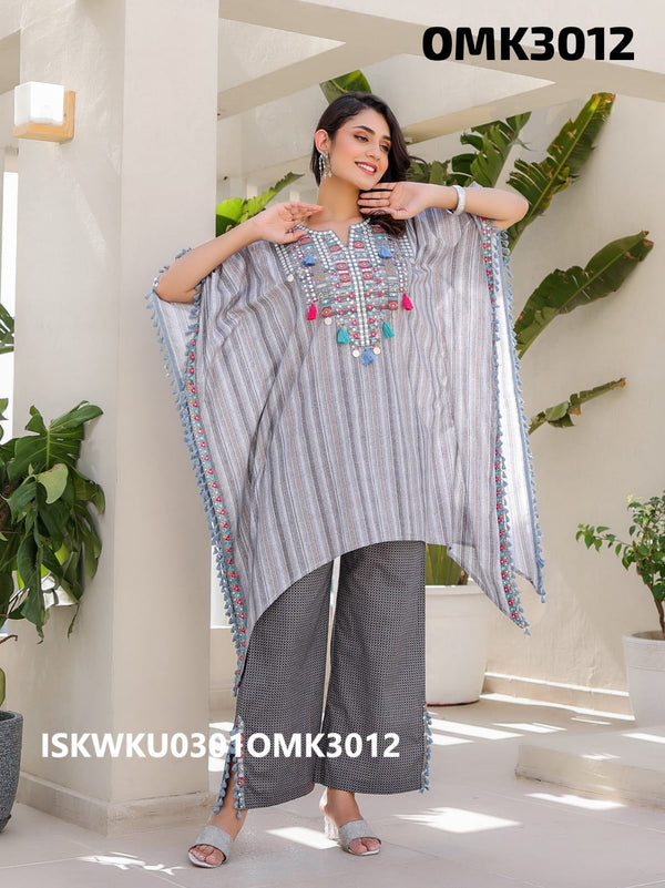 Sequined Cotton Kaftan Top With Pant-ISKWKU0301OMK3012