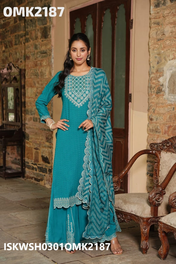 Embroidered Rayon Kurti With Sharara And Dupatta-ISKWSH0301OMK2187