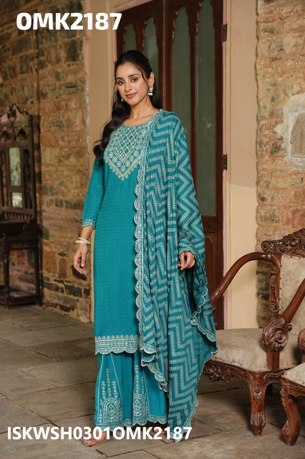 Embroidered Rayon Kurti With Sharara And Dupatta-ISKWSH0301OMK2187