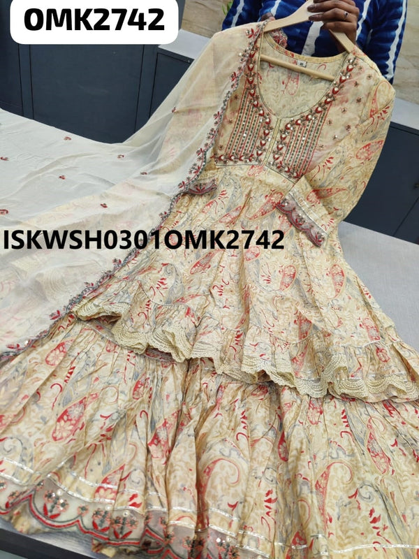 Digital Printed Maslin Peplum Kurti With Kurti With Sharara And Chiffon Dupatta-ISKWSH0301OMK2742