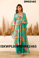 Digital Floral Printed Crepe Anarkali Kurti With Palazzo And And Dupatta-ISKWPL0301OMK2465