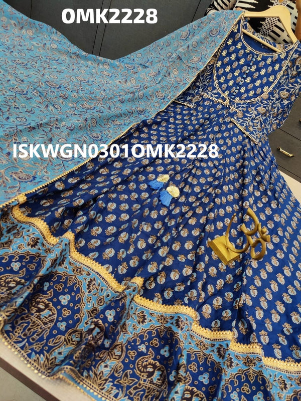 Gold Printed Art Silk Gown With Kota Doriya Dupatta-ISKWGN0301OMK2228