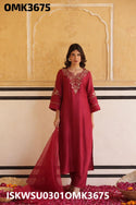 Embroidered Silk Kurti With Shantoon Pant And Organza Dupatta-ISKWSU0301OMK3675