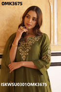 Embroidered Silk Kurti With Shantoon Pant And Organza Dupatta-ISKWSU0301OMK3675