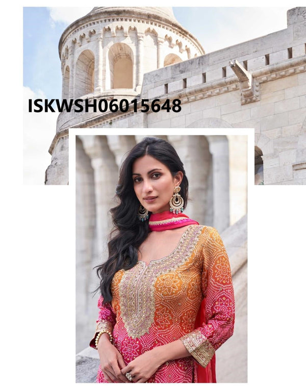 Embroidered Shimmer Kurti With Sharara And Printed Dupatta-ISKWSH06015648