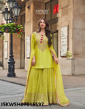 Embroidered Silk Kurti With Georgette Sharara And Organza Silk Dupatta-ISKWSH07015597