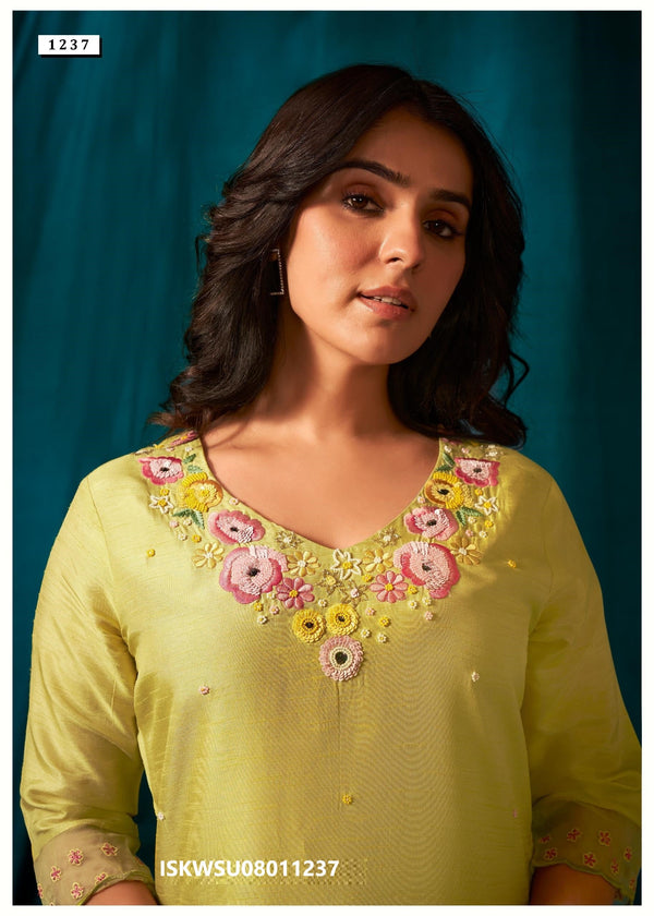 Embroidered Silk Kurti With Pant And Dupatta-ISKWSU08011237