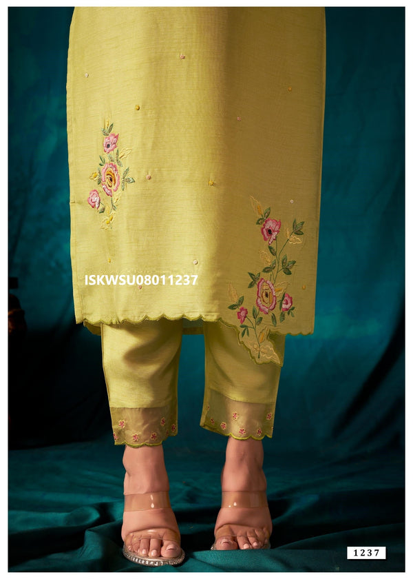 Embroidered Silk Kurti With Pant And Dupatta-ISKWSU08011237