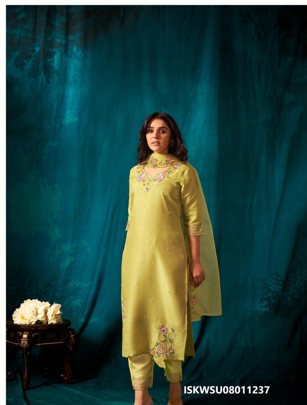 Embroidered Silk Kurti With Pant And Dupatta-ISKWSU08011237