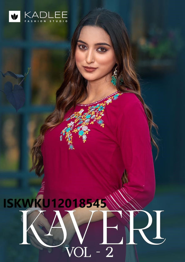 Embroidered Rayon Kurti With Printed Pant-ISKWKU12018545