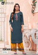 Embroidered Rayon Kurti With Printed Pant-ISKWKU12018545