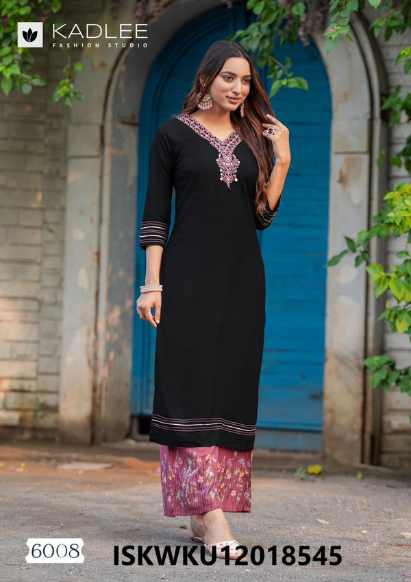 Embroidered Rayon Kurti With Printed Pant-ISKWKU12018545