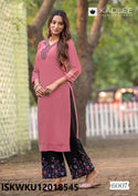 Embroidered Rayon Kurti With Printed Pant-ISKWKU12018545