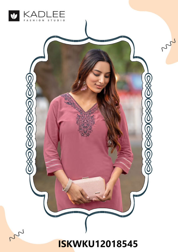 Embroidered Rayon Kurti With Printed Pant-ISKWKU12018545