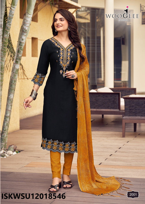 Embroidered Viscose Weaving Kurti With Lycra Cotton Pant And Bandhani Printed Dupatta-ISKWSU12018546