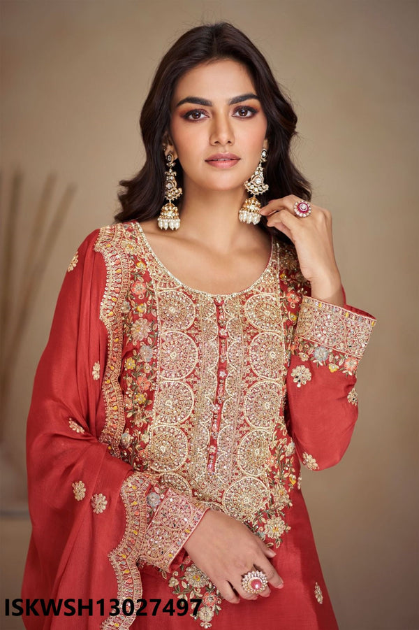 Embroidered Chinon Kurti With Sharara And Dupatta-ISKWSH13027497