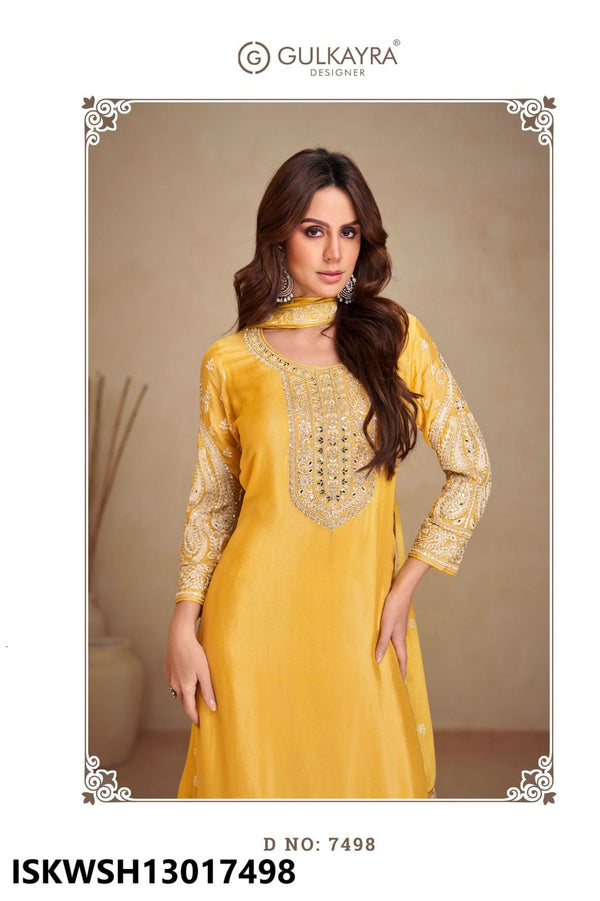 Embroidered Chinon Kurti With Sharara And Dupatta-ISKWSH13027498