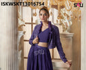 Embroidered Silk Skirt With Crop Top With Jacket-ISKWSKT13016754