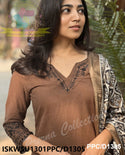 Embroidered Handloom Khadi Kurti With Pant And Digital Printed Khadi Silk Dupatta-ISKWSU1301PPC/D1305