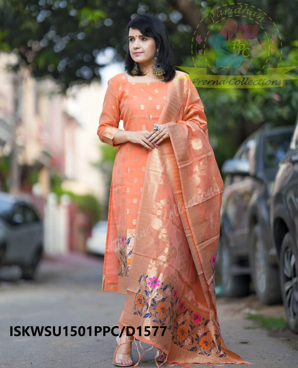 Banarasi Weaved Chanderi Kurti With Cotton Pant And Banarasi Silk Dupatta-ISKWSU1501PPC/D1577