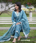 Embroidered Khadi Cotton Kurti With Khadi Pant And Linen Dupatta-ISKWSU1501PPC/D1646