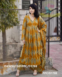 Ajrakh Printed Cotton Anarkali Kurti With Pant And Malmal Cotton Dupatta-ISKWSU1501PPC/D1788