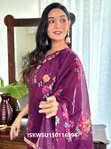 Embroidered Chanderi Kurti With Pant And Printed Silk Dupatta-ISKWSU150116994