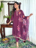 Embroidered Chanderi Kurti With Pant And Printed Silk Dupatta-ISKWSU150116994