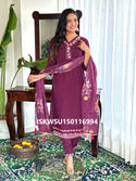 Embroidered Chanderi Kurti With Pant And Printed Silk Dupatta-ISKWSU150116994