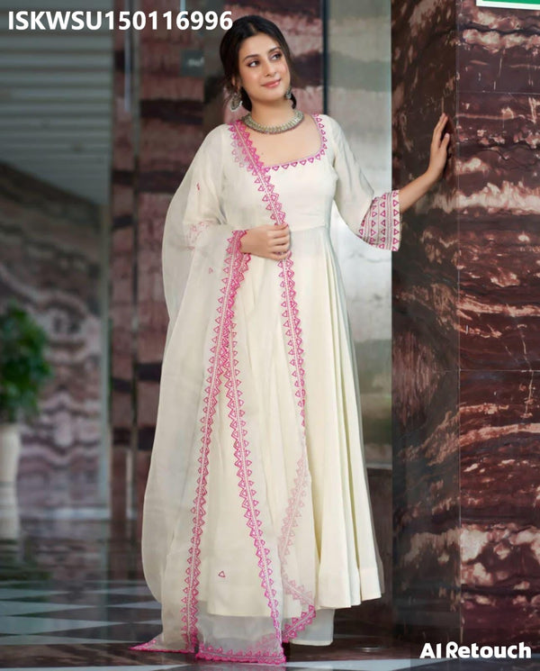 Embroidered Georgette Anarkali Kurti With Palazzo And Dupatta-ISKWSU150116996