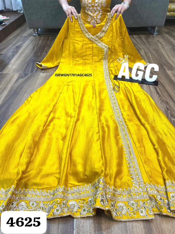 Embroidered Chinon Silk Gown With Banarasi Weaved Organza Dupatta-ISKWGN1701AGC4625