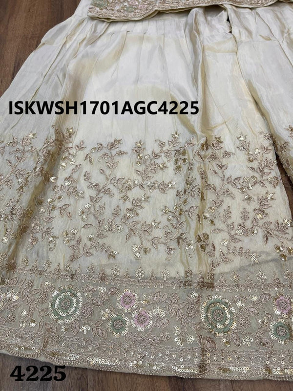 Embroidered Tissue Silk Kurti With Sharara And Organza Dupatta-ISKWSH1701AGC4225