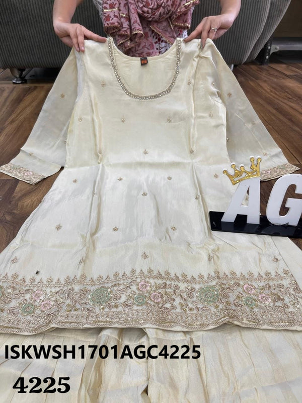 Embroidered Tissue Silk Kurti With Sharara And Organza Dupatta-ISKWSH1701AGC4225