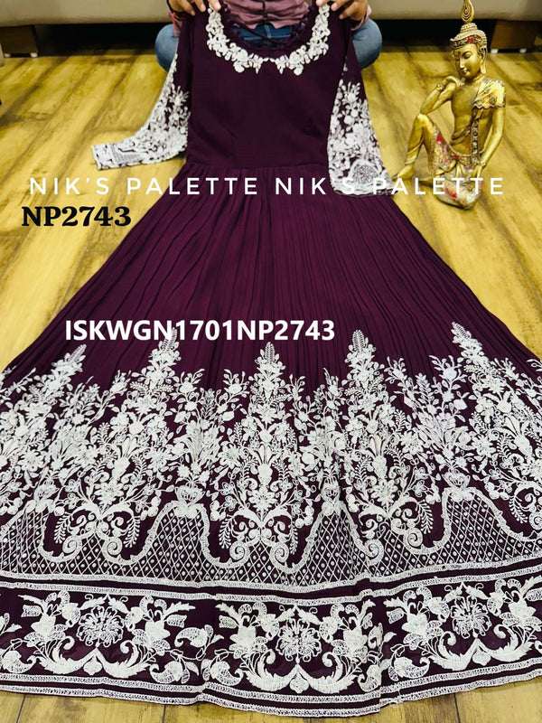 Embroidered Georgette Gown With Dupatta-ISKWGN1701NP2744/NP2743