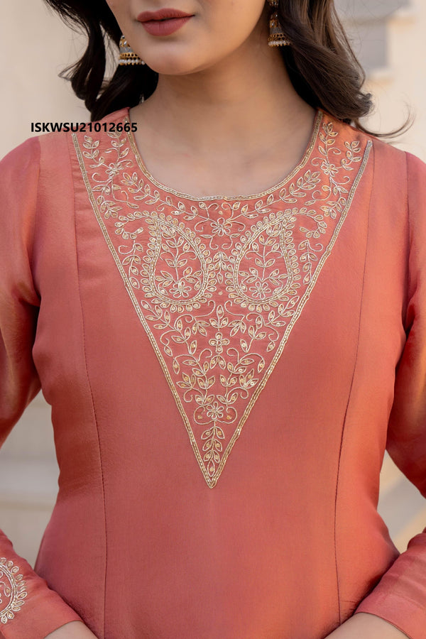 Embroidered Tissue Kurti With Pant And Dupatta-ISKWSU21012665