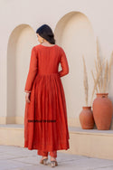 Embroidered Banarasi Malmal Chanderi Flared Kurti With Pant And Dupatta-ISKWSU21012669