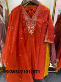 Embroidered Silk Kurti With Pant And Organza Dupatta-ISKWSU21012671