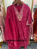 Embroidered Silk Kurti With Pant And Organza Dupatta-ISKWSU21012671