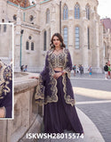 Silk Sharara And Crop Top And Embroidered Jacket-ISKWSH28015574