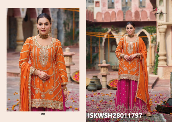 Embroidered Chinon Kurti With Sharara And Dupatta-ISKWSH28011797