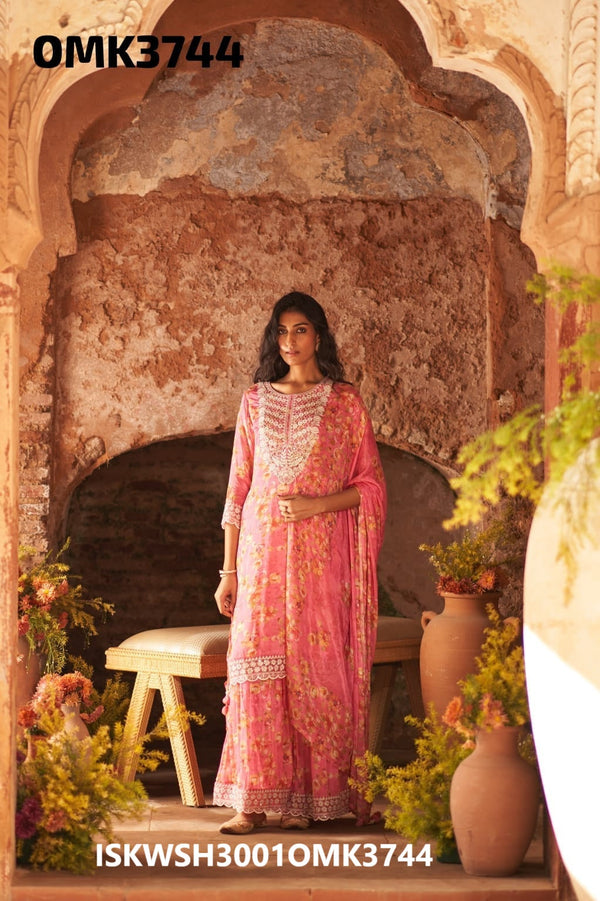 Floral Printed Chinon Kurti With Sharara And Dupatta-ISKWSH3001OMK3744