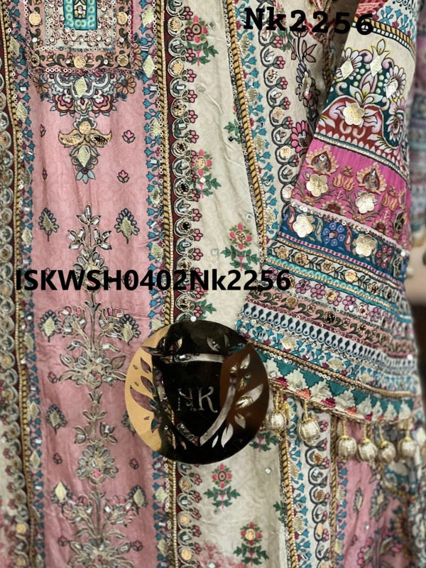 Digital Printed Silk Flared Kurti With Sharara And Dupatta-ISKWSH0402Nk2256